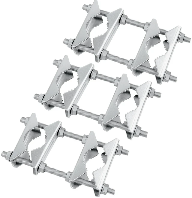 Main image of Double Antenna Mast Clamp - Heavy Duty Galvanized Iron Mount for Secure Pole-to-Pole Connection, Rust-Resistant, Ideal for Antennas and Satellite Dishes 3PCS