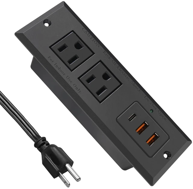 Main image of 20W Recessed Power Strip USB C Fast Charge Desk Power Outlet Type C Flush Mounted Extension Power Plug for Conference Countertop Desktop Drawer Sofa ETL Listed 10ft Power Cord