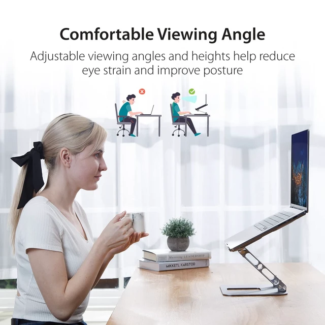 Alt view image 2 of 6 - Multi-Angle Aluminum Laptop Stand, Ergonomic Notebook Riser Suitable for MacBook, Dell, HP, Lenovo, Fits Most laptops up to 16" (JTS127)