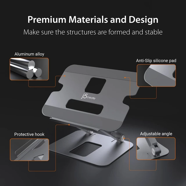 Alt view image 4 of 6 - Multi-Angle Aluminum Laptop Stand, Ergonomic Notebook Riser Suitable for MacBook, Dell, HP, Lenovo, Fits Most laptops up to 16" (JTS127)