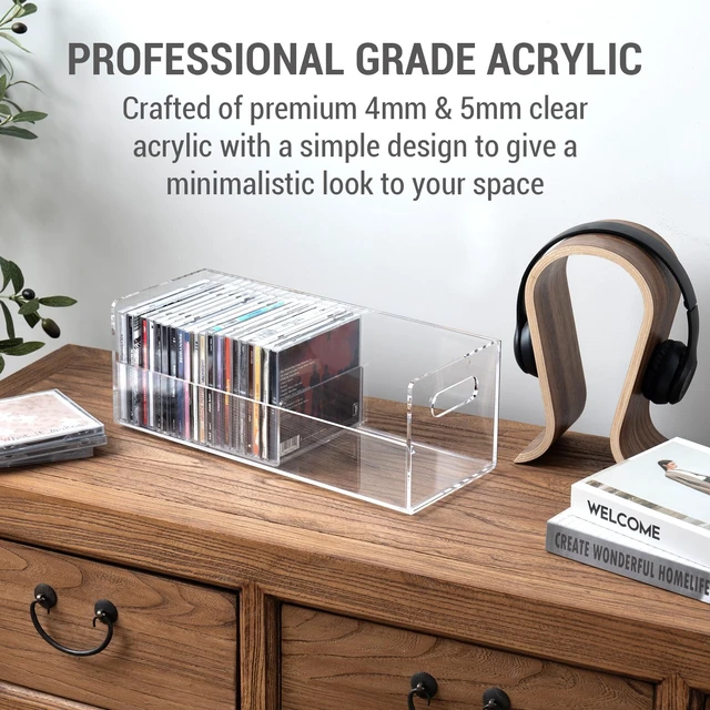 Alt view image 2 of 7 - Modern Premium Clear Acrylic Stackable CD Holder Rack with Cutout Carrying Handles, Compact Disc Jewel Case Display Crate, Media Storage Organizer