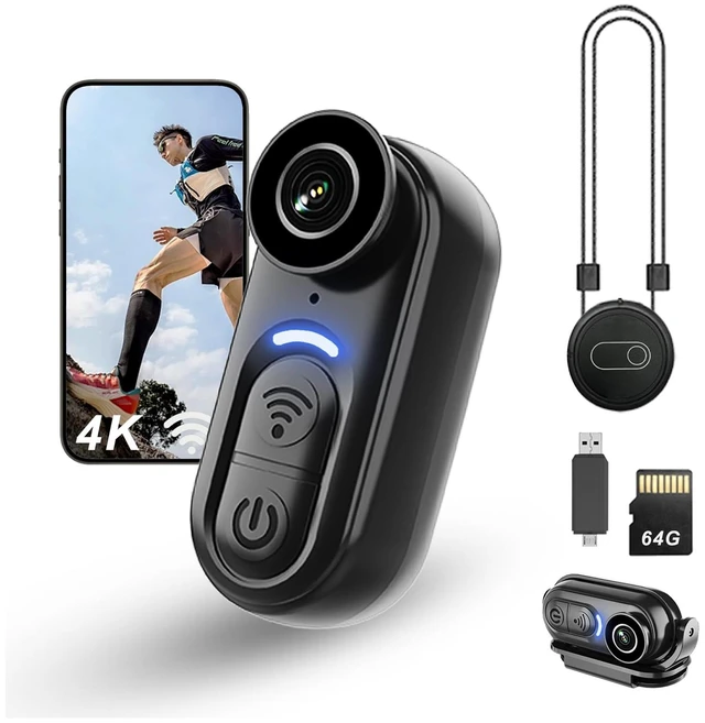 Main image of 4K Mini Body Camera Wearable - 64GB Magnetic Thumb-Size Action Cam, 6-Axis Stabilization, Audio/Video Recording, Hands-Free POV for Vloggers, Hikers, Workers, Cycling, Travel & Daily Use