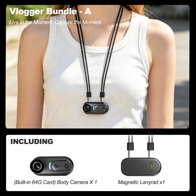 Alt view image 2 of 7 - 4K Mini Body Camera Wearable - 64GB Magnetic Thumb-Size Action Cam, 6-Axis Stabilization, Audio/Video Recording, Hands-Free POV for Vloggers, Hikers, Workers, Cycling, Travel & Daily Use