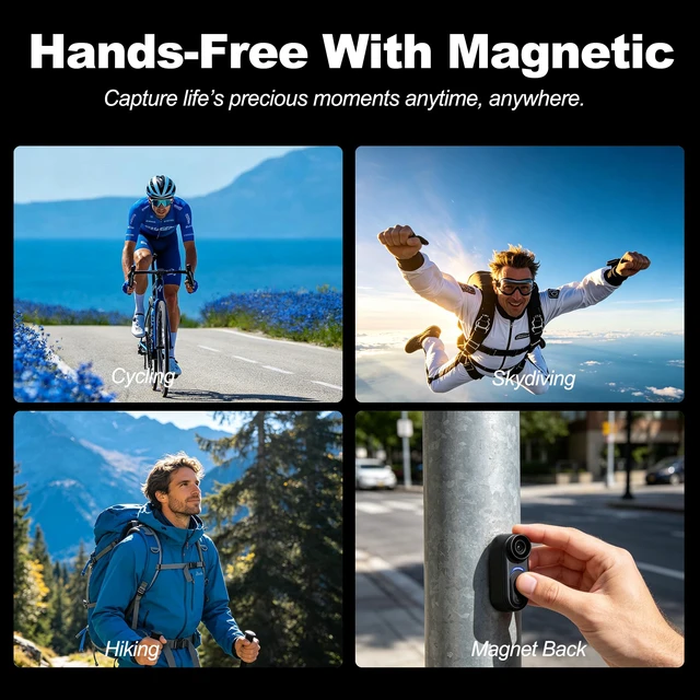 Alt view image 5 of 7 - 4K Mini Body Camera Wearable - 64GB Magnetic Thumb-Size Action Cam, 6-Axis Stabilization, Audio/Video Recording, Hands-Free POV for Vloggers, Hikers, Workers, Cycling, Travel & Daily Use