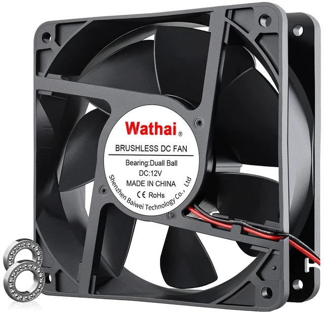 Main image of 120mm x120 x 38mm 12V 2Pin Dual Ball 12cm Industrial Cooling Fan High Airflow
