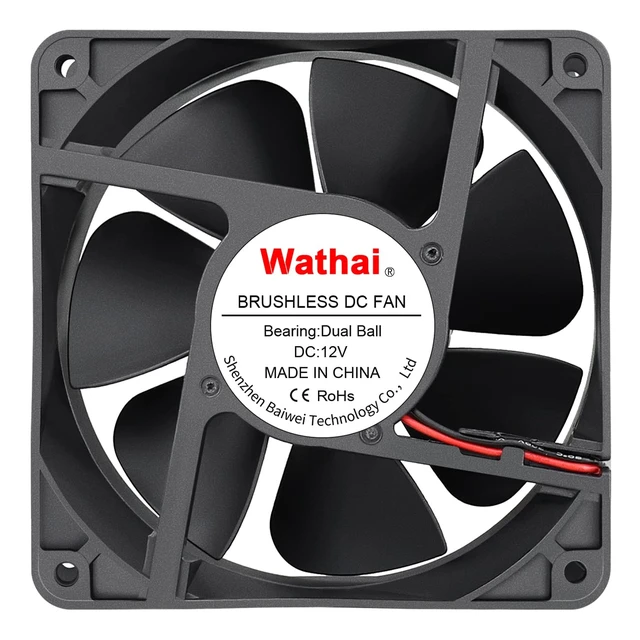 Alt view image 3 of 7 - 120mm x120 x 38mm 12V 2Pin Dual Ball 12cm Industrial Cooling Fan High Airflow