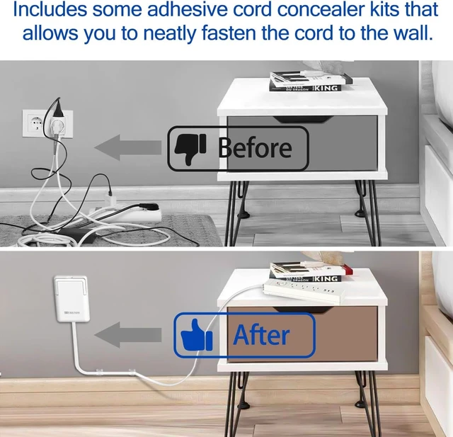 Alt view image 2 of 7 - 6FT Ultra-Thin Flat Plug Power Strip with 3 Outlets & 3 USB Ports Child & Pet-Safe, 1625W, Wall-Mounted Cord Organizer, Universal Size Outlet & Plug Concealer with Cord Clips(UL Listed)