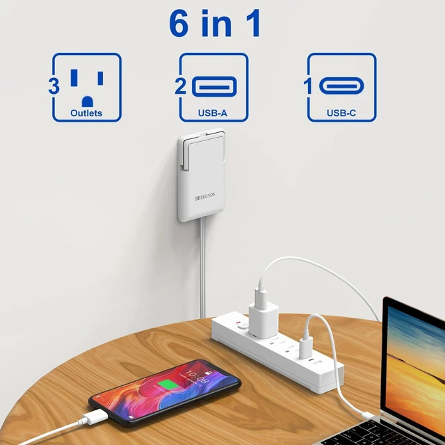 Alt view image 5 of 7 - 6FT Ultra-Thin Flat Plug Power Strip with 3 Outlets & 3 USB Ports Child & Pet-Safe, 1625W, Wall-Mounted Cord Organizer, Universal Size Outlet & Plug Concealer with Cord Clips(UL Listed)