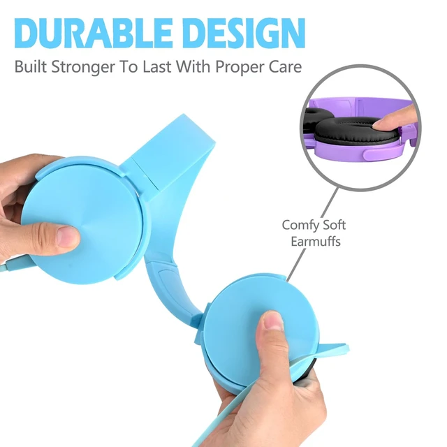 Alt view image 4 of 7 - 2 Pack Kids Headphones for School Classroom, Wired Computer Online Learning Headset for K-12 Students, Durable Soft Swivel On Ear Pads Earphones for Laptop PC Meetings Calls (Light blue+Purple)