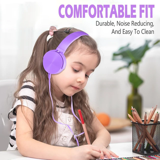 Alt view image 5 of 7 - 2 Pack Kids Headphones for School Classroom, Wired Computer Online Learning Headset for K-12 Students, Durable Soft Swivel On Ear Pads Earphones for Laptop PC Meetings Calls (Light blue+Purple)