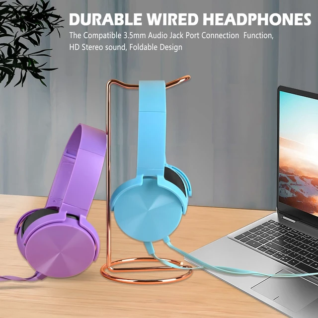 Alt view image 7 of 7 - 2 Pack Kids Headphones for School Classroom, Wired Computer Online Learning Headset for K-12 Students, Durable Soft Swivel On Ear Pads Earphones for Laptop PC Meetings Calls (Light blue+Purple)