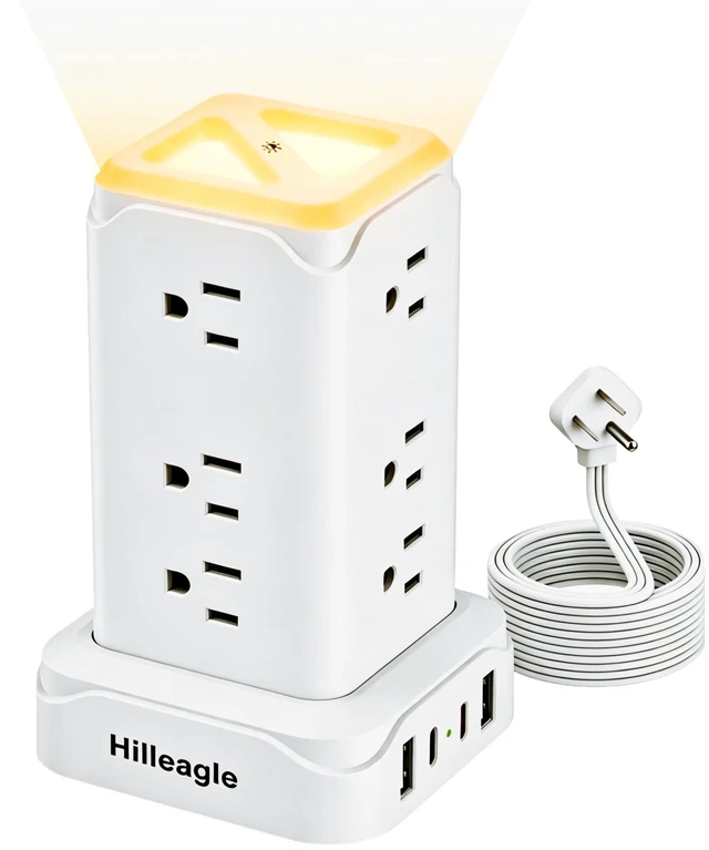 Main image of Desktop Power Strip Tower with Touch LED Night Light,USB C 20W Fast Charge 6Ft Extension Cord Surge Protector with Multiple Oultlets,USB A C Ports for Gaming,Dorm Room Essentials,Home,Office Desk