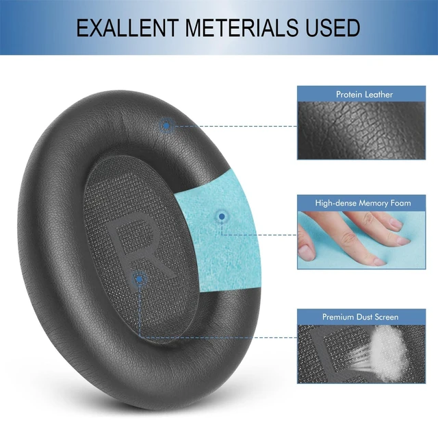 Alt view image 4 of 7 - Ear Pads Replacement for Bose QC45 & QC SE Headphones, Eclipse Grey Earpads Ear Cushions for Bose QuietComfort 45 & Quiet Comfort SE, Softer Protein Leather, Noise Isolation Memory Foam