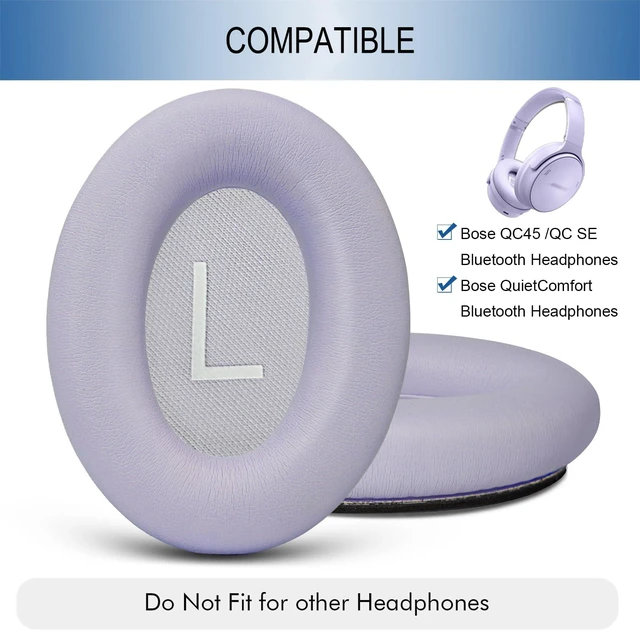 Alt view image 2 of 7 - Ear Pads Replacement for Bose QC45 & QC SE Headphones, Chilled Lilac Earpads Ear Cushions for Bose QuietComfort 45 & Quiet Comfort SE, Softer Protein Leather, Noise Isolation Memory Foam