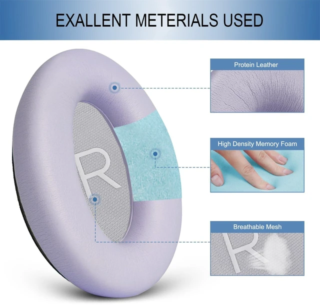 Alt view image 3 of 7 - Ear Pads Replacement for Bose QC45 & QC SE Headphones, Chilled Lilac Earpads Ear Cushions for Bose QuietComfort 45 & Quiet Comfort SE, Softer Protein Leather, Noise Isolation Memory Foam