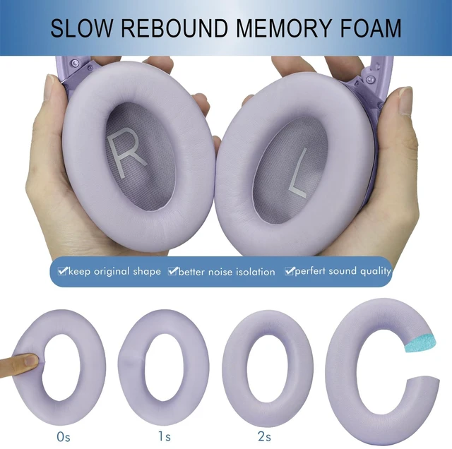 Alt view image 4 of 7 - Ear Pads Replacement for Bose QC45 & QC SE Headphones, Chilled Lilac Earpads Ear Cushions for Bose QuietComfort 45 & Quiet Comfort SE, Softer Protein Leather, Noise Isolation Memory Foam