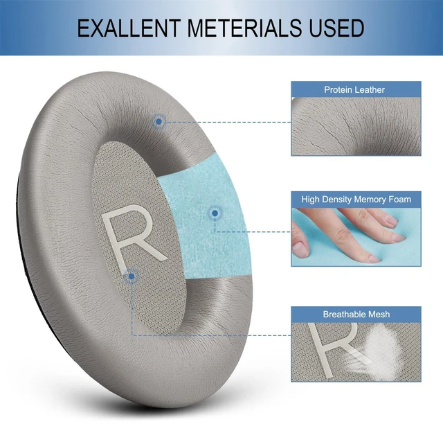 Alt view image 3 of 7 - Ear Pads Replacement for Bose QC45 & QC SE Headphones, Sandstone Earpads Ear Cushions for Bose QuietComfort 45 & Quiet Comfort SE, Softer Protein Leather, Noise Isolation Memory Foam