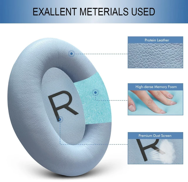 Alt view image 4 of 7 - Ear Pads Replacement for Bose QC45 & QC SE Headphones, Moonstone Blue Earpads Ear Cushions for Bose QuietComfort 45 & Quiet Comfort SE, Softer Protein Leather, Noise Isolation Memory Foam
