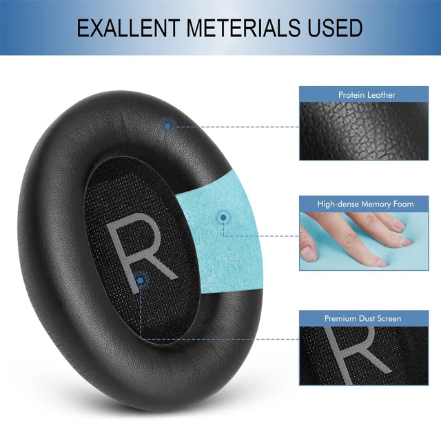 Alt view image 4 of 7 - Ear Pads Replacement for Bose QC45 & QC SE Headphones, Black Earpads Ear Cushions for Bose QuietComfort 45 & Quiet Comfort SE, Softer Protein Leather, Noise Isolation Memory Foam