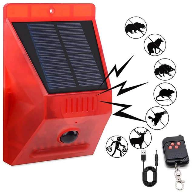 Main image of Solar Alarm Strobe Light with Remote Control Motion Sensor Detector Outdoor Alarm 129db Sound Security Siren IP65 Waterproof Protected for Villa, Chicken coop, Barn, Farm, Yard
