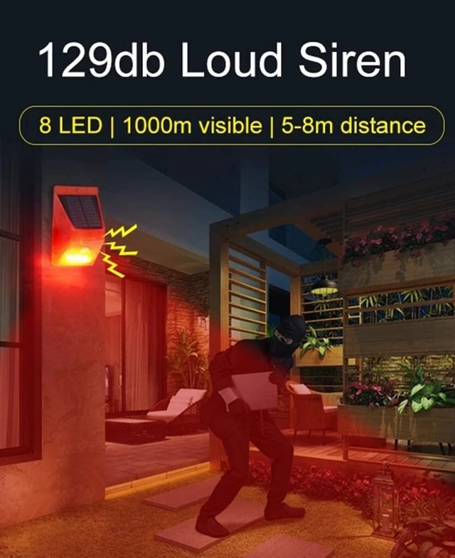 Alt view image 4 of 7 - Solar Alarm Strobe Light with Remote Control Motion Sensor Detector Outdoor Alarm 129db Sound Security Siren IP65 Waterproof Protected for Villa, Chicken coop, Barn, Farm, Yard