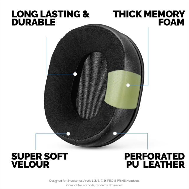 Alt view image 3 of 7 - Hybrid Earpads for Steelseries Arctis 1, 3, 5, 7, 9, PRO & PRIME Headsets - Thicker Memory Foam, Comfier & Long Lasting, By