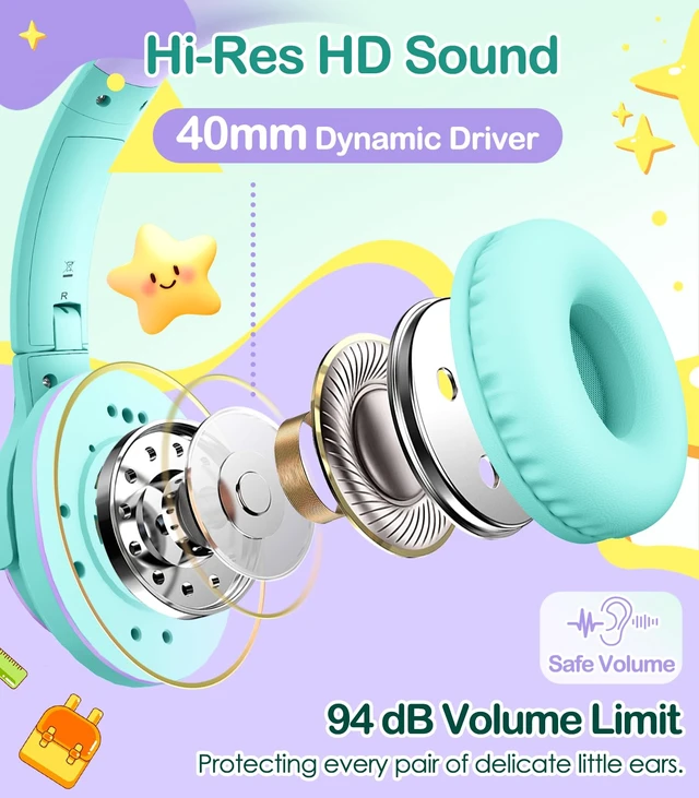 Alt view image 2 of 7 - Kids Headphone for School with Microphone Wired Headphone-Green Adjustable for Boys/Girls, Soft Ear Muffs, Volume Limit, Foldable, Lightweight On-Ear Headphones for ipad/Travel/Tablet