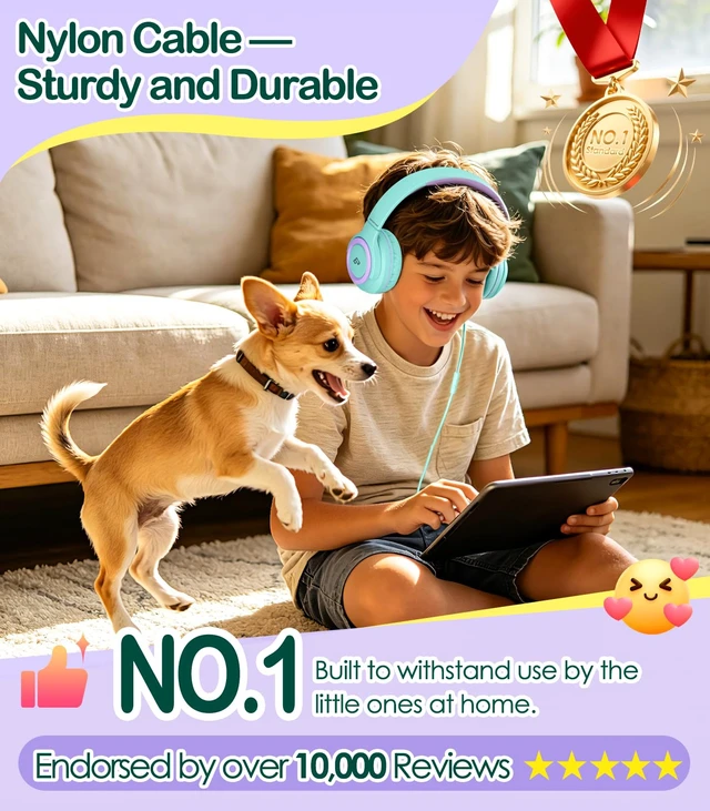 Alt view image 4 of 7 - Kids Headphone for School with Microphone Wired Headphone-Green Adjustable for Boys/Girls, Soft Ear Muffs, Volume Limit, Foldable, Lightweight On-Ear Headphones for ipad/Travel/Tablet