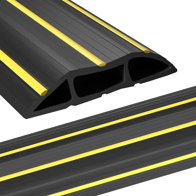 Main image of Heavy Duty Floor Cable Cover, 10ft 3-Channel Cord Protector 0.93in Mid Channel, Holds Cords Wires, Office Home Outdoor, Anti-trip, PVC Rubber, Floor Cord Cover, Heavy Duty Protection