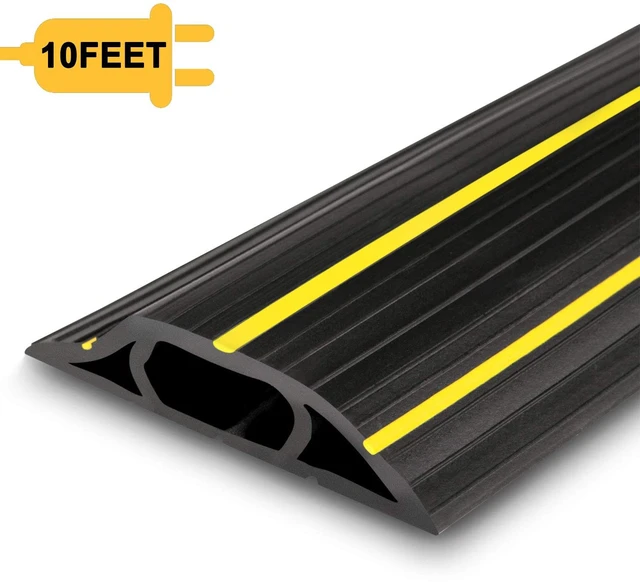 Alt view image 2 of 7 - Heavy Duty Floor Cable Cover, 10ft 3-Channel Cord Protector 0.93in Mid Channel, Holds Cords Wires, Office Home Outdoor, Anti-trip, PVC Rubber, Floor Cord Cover, Heavy Duty Protection