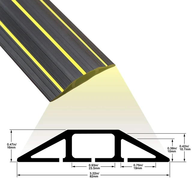 Alt view image 3 of 7 - Heavy Duty Floor Cable Cover, 10ft 3-Channel Cord Protector 0.93in Mid Channel, Holds Cords Wires, Office Home Outdoor, Anti-trip, PVC Rubber, Floor Cord Cover, Heavy Duty Protection