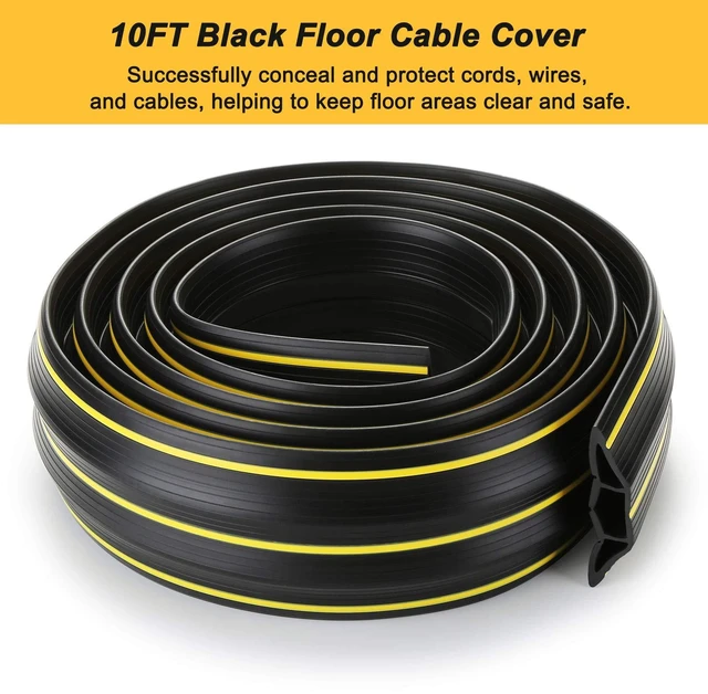 Alt view image 6 of 7 - Heavy Duty Floor Cable Cover, 10ft 3-Channel Cord Protector 0.93in Mid Channel, Holds Cords Wires, Office Home Outdoor, Anti-trip, PVC Rubber, Floor Cord Cover, Heavy Duty Protection