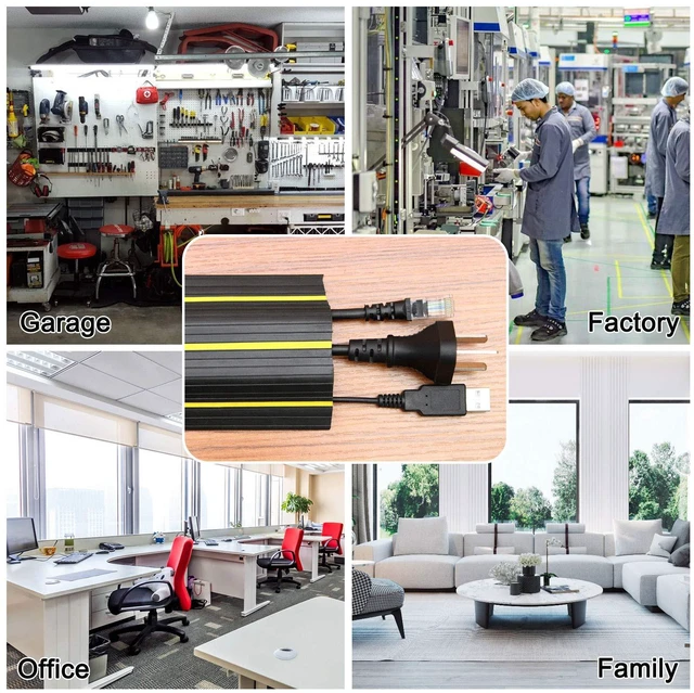 Alt view image 7 of 7 - Heavy Duty Floor Cable Cover, 10ft 3-Channel Cord Protector 0.93in Mid Channel, Holds Cords Wires, Office Home Outdoor, Anti-trip, PVC Rubber, Floor Cord Cover, Heavy Duty Protection