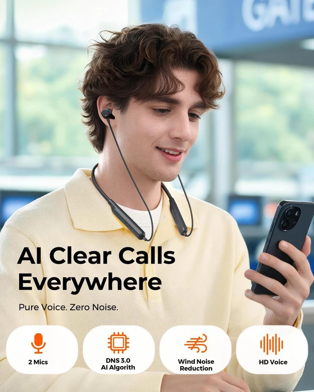 Alt view image 7 of 7 - F3 Neckband Headpones, Active Noise Cancelling Wireless Earbuds Magnetic Bluetooth Sports Earphones, -40dB ANC, Spatial Audio, Dual Connection, 34 Hours of Playtime, Workout, Commute