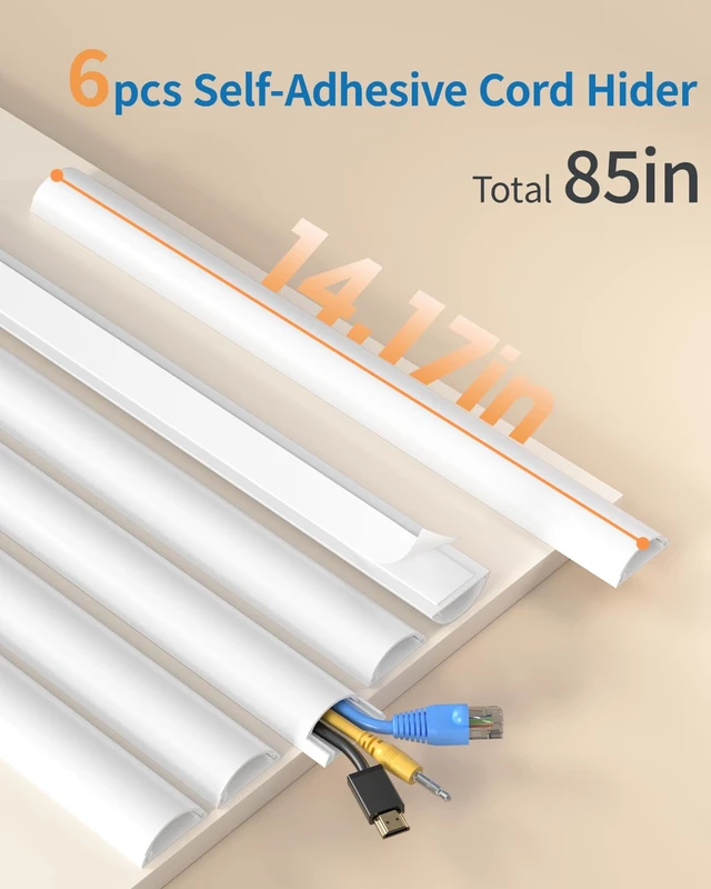 Alt view image 3 of 7 - 85in Cord Cover, Half Round Cord Hider, W1.57in, H0.59in, White Curved Design, Self-Adhesive Cord Covers for Wires on Wall, Large Wire Hider for 2-3 Cords