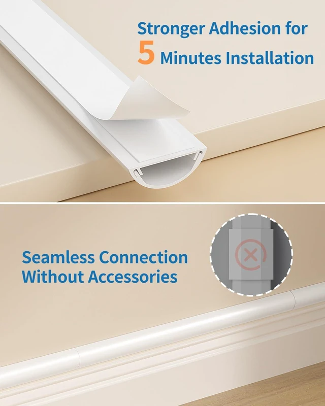 Alt view image 7 of 7 - 85in Cord Cover, Half Round Cord Hider, W1.57in, H0.59in, White Curved Design, Self-Adhesive Cord Covers for Wires on Wall, Large Wire Hider for 2-3 Cords