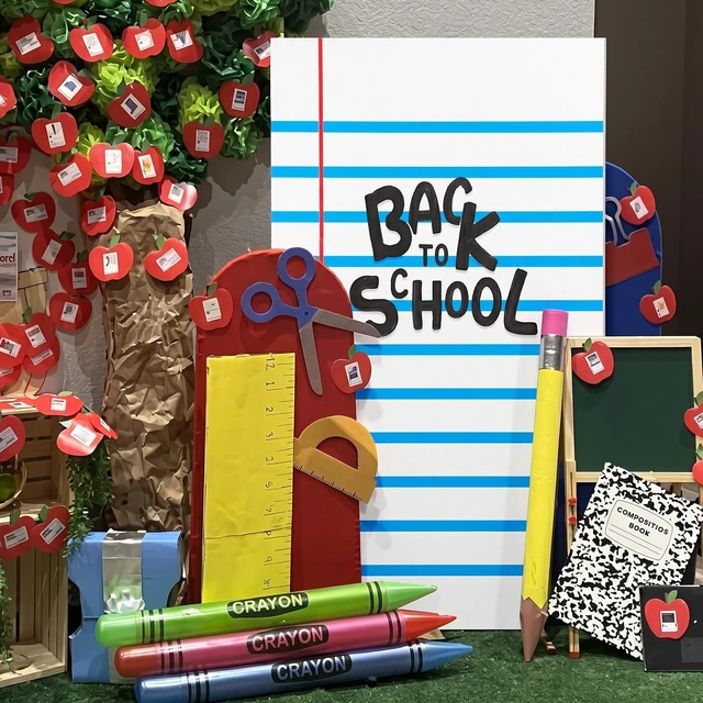 Alt view image 5 of 7 - 6ft Back to School Notebook Cardboard Cutouts Giant Composition Notebook Photo Prop Life Size Cutout Stand Decor for Welcome Back Jumbo Decor First Day of Schools Teacher Party Decorations
