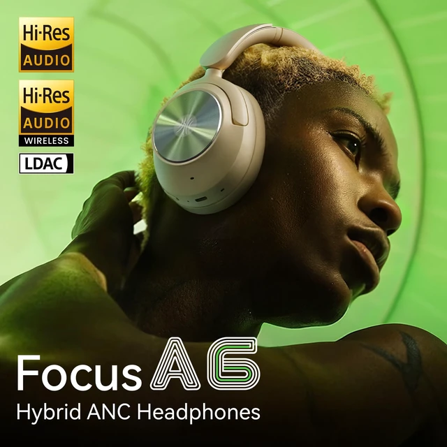 Alt view image 2 of 7 - Focus A6 Wireless Noise Cancelling Headphones, LDAC, Bluetooth 6.0 75H playtime, USB-C wired ANC, Hi-Res lossless audio and dual-mic ENC calls for travel, commutes and focused work