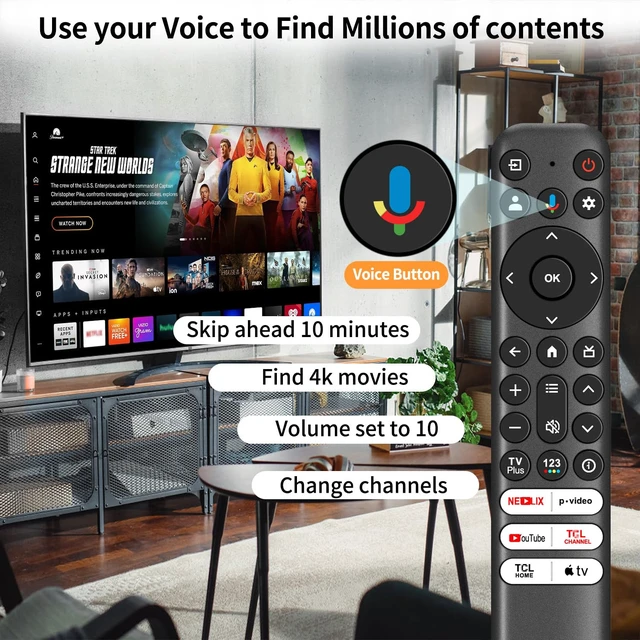 Alt view image 2 of 6 - RC813 Voice Remote Control, Universal for TCL Google TV, Replacement Remote Compatible with TCL QM8 QM7 S5 S4 S3 Q7 Q6 Q5 4K UHD HDR LED QLED QD-Mini LED Full-HD Smart TVs