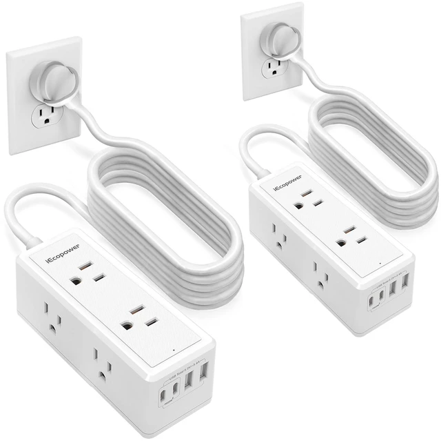 Main image of Power Strip 15 ft Cord-6 Widely Spaced Outlets 4 USB Ports(2 USB C Port,PD20W Fast Charging),Power Strip Long Cord(1250W/10A),Extension Cord 15 ft,White(2 Pack)