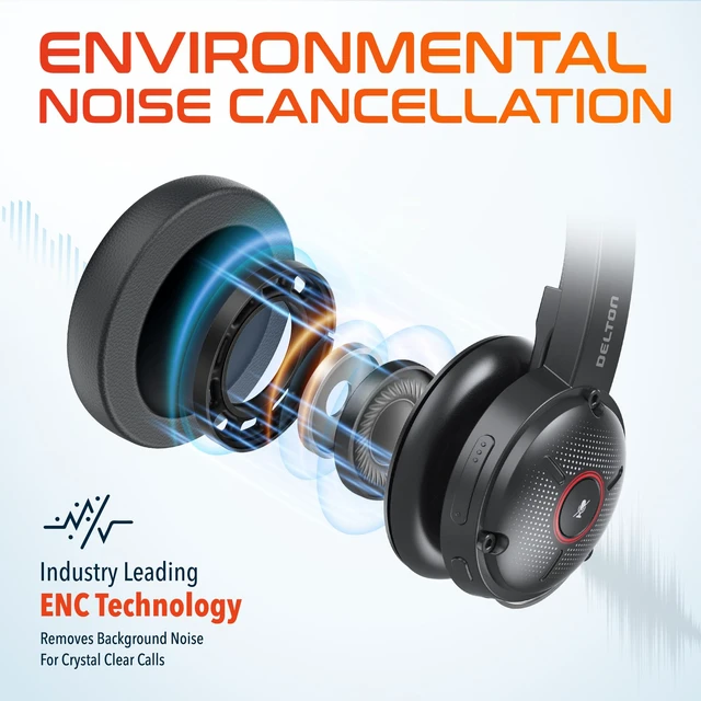 Alt view image 3 of 7 - 50X Noise Canceling Bluetooth Computer Headset with Charging Dock Wireless headset for Laptop/PC/iMac/Tablet/Smartphones, Compatible with MS Teams, Zoom, Google Meet, Slack and More - Black