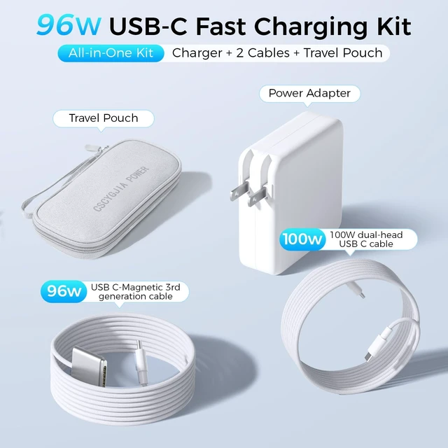 Alt view image 7 of 7 - 96W Magnetic Charger Kit for MacBook Pro 14/16,MacBook Air 13/15(2021-2026) For M1/M2/M3/M4/M5 MacBooks. All-in-One Kit with 6.6ft 3rd Gen Magnetic Cable, USB-C Cable, Travel Pouch & LED Indicator