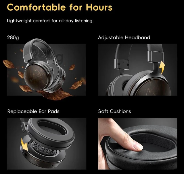 Alt view image 4 of 7 - FIIO Nature Closed-Back Over-Ear Hi-Fi Headphones, 50mm Carbon Composite Drivers, Natural Balanced Sound, Detachable Cable, Wood Grain Ear Cups (Apricot)