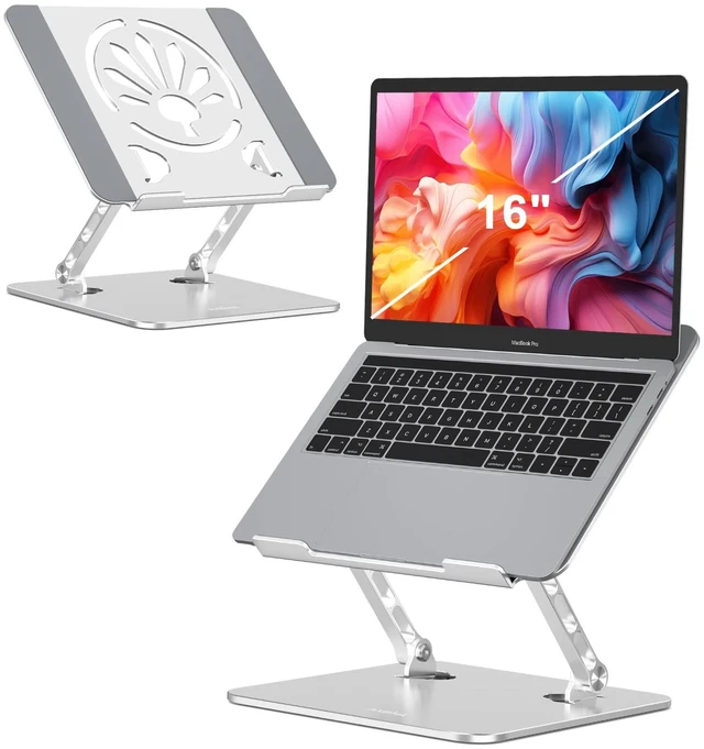 Main image of Adjustable Aluminum Laptop Stand for Desk,Ergonomic Riser, Silver Open Ventilated Design, Fits MacBook Pro/Air & 10"-16" Laptops, Stable Support for Office, Home & Travel