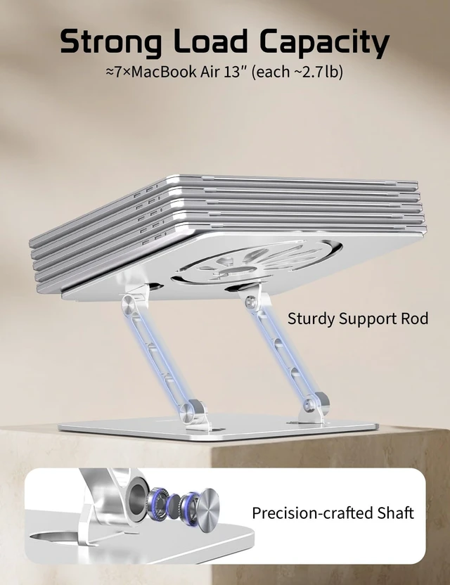 Alt view image 4 of 7 - Adjustable Aluminum Laptop Stand for Desk,Ergonomic Riser, Silver Open Ventilated Design, Fits MacBook Pro/Air & 10"-16" Laptops, Stable Support for Office, Home & Travel