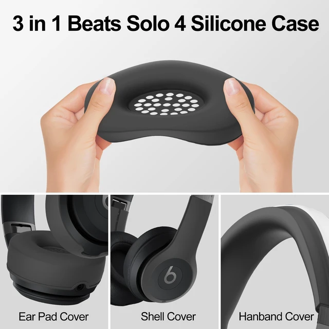 Alt view image 4 of 7 - 3 in 1 Silicone Case for Beats Solo 4 Headphones, Protective Silicone Covers for Beats Solo 4 Shell/Ear Pad/Headband Cover, Accessories Silicone Skin Protector for Beats Solo4 - Black