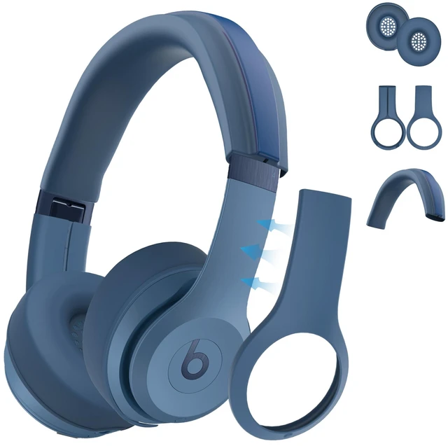 Main image of 3 in 1 Silicone Case for Beats Solo 4 Headphones, Protective Silicone Covers for Beats Solo 4 Shell/Ear Pad/Headband Cover, Accessories Silicone Skin Protector for Beats Solo4 -Blue