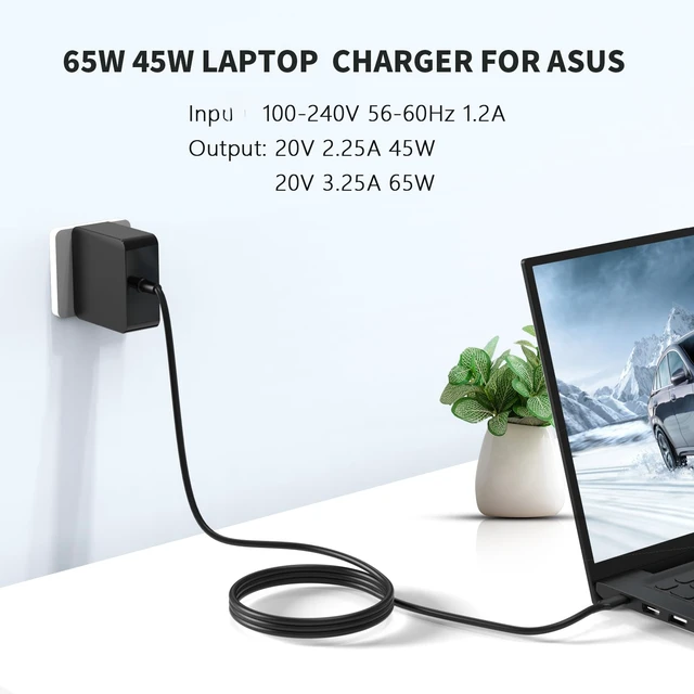 Alt view image 2 of 7 - 65W 45W USB-C Laptop Charger Compatible with ASUS Chromebook ZenBook For ASUS Chromebook & ZenBook 65W 45W USB Type C Power Adapter