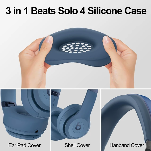 Alt view image 4 of 7 - 3 in 1 Silicone Case for Beats Solo 4 Headphones, Protective Silicone Covers for Beats Solo 4 Shell/Ear Pad/Headband Cover, Accessories Silicone Skin Protector for Beats Solo4 -Blue