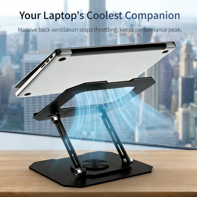 Alt view image 3 of 7 - Laptop Stand for Desk, 360 Rotating Computer Riser with Adjustment Wrench, Ergonomic Laptop Riser for Collaborative, Work Foldable & Heavy Duty Tablet Stand Fit 10-15.6 Laptops